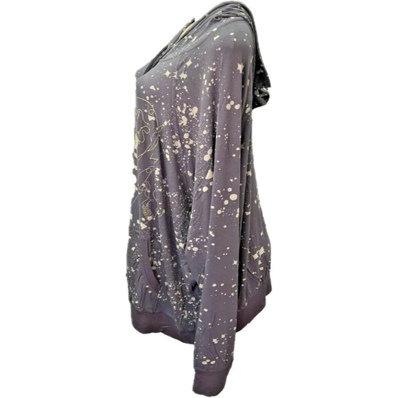 Lovesick +4 Zip Front Gray Skull Embroidered Paint Splash Long Sleeve Hoodie - Picture 5 of 6